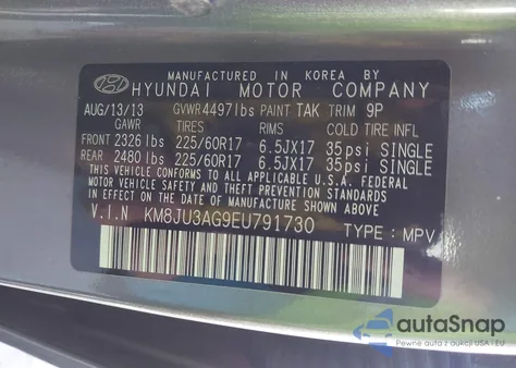 2014 Hyundai Tucson Se z USA, uszkodzony, nr VIN KM8JU3AG9EU791730